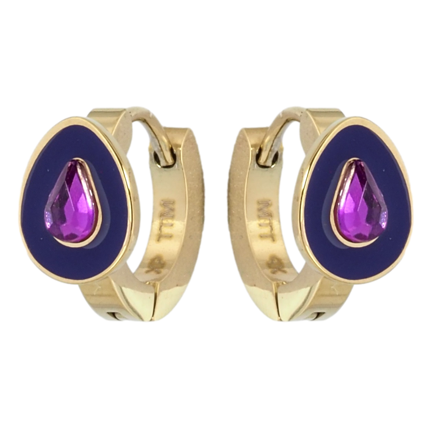 Серьги Xuping TTM Stainless Steel цвет 14K колечки Капельки с сиреневыми кристаллами и эмалью фото №1