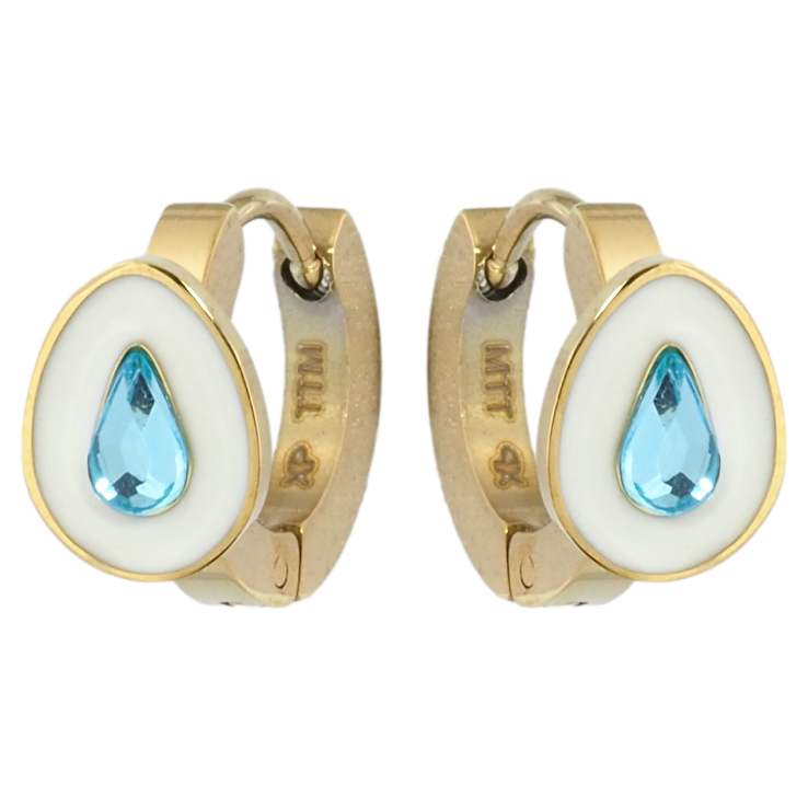 Серьги Xuping TTM Stainless Steel цвет 14K колечки Капельки с голубыми кристаллами и белой эмалью фото №11