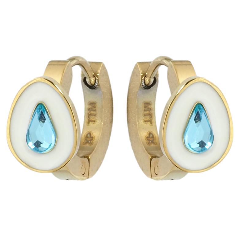 Серьги Xuping TTM Stainless Steel цвет 14K колечки Капельки с голубыми кристаллами и белой эмалью фото №5