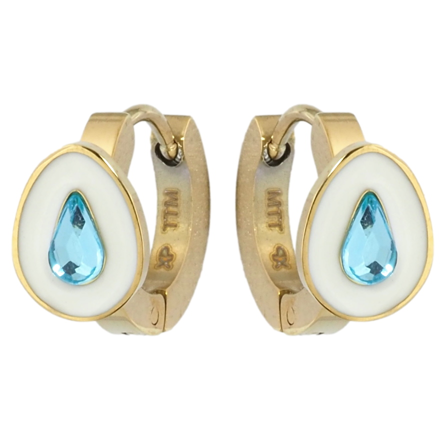 Серьги Xuping TTM Stainless Steel цвет 14K колечки Капельки с голубыми кристаллами и белой эмалью фото №1