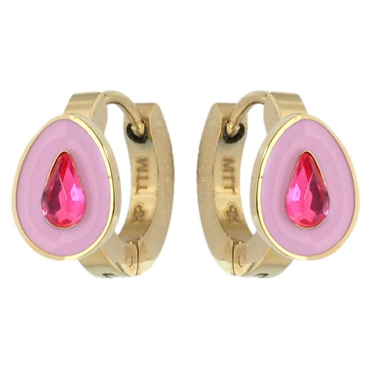 Серьги Xuping TTM Stainless Steel цвет 14K колечки Капельки с розовыми кристаллами и эмалью фото №9