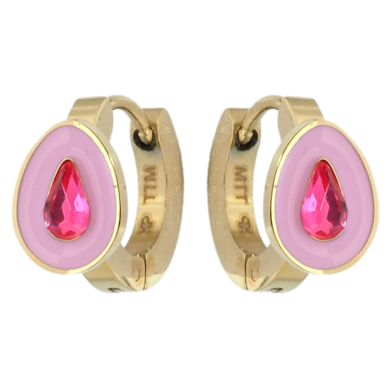 Серьги Xuping TTM Stainless Steel цвет 14K колечки Капельки с розовыми кристаллами и эмалью фото №6
