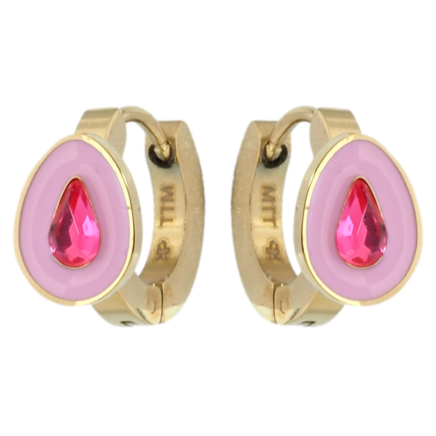 Серьги Xuping TTM Stainless Steel цвет 14K колечки Капельки с розовыми кристаллами и эмалью фото №1