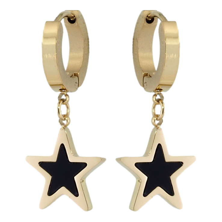 Сережки Xuping TTM Stainless Steel колір 14K підвіски на колечках Зірки з чорною емаллю фото №8