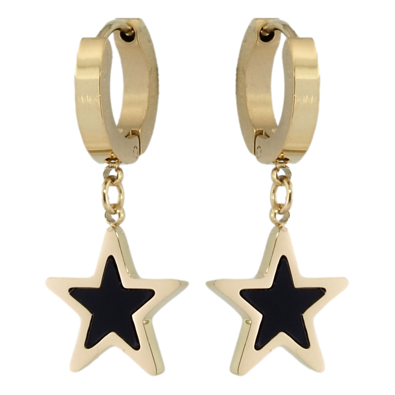 Сережки Xuping TTM Stainless Steel колір 14K підвіски на колечках Зірки з чорною емаллю фото №1