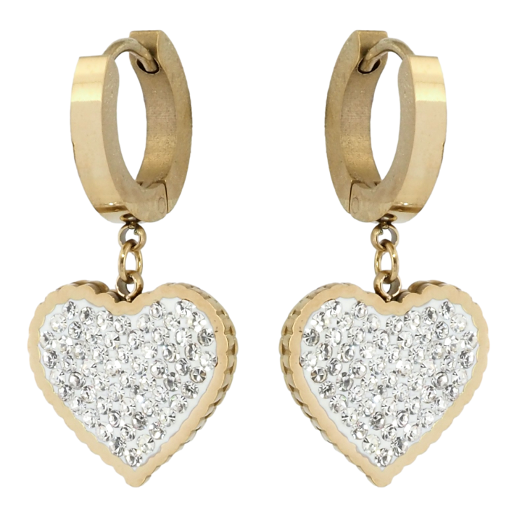 Серьги Xuping TTM Stainless Steel цвет 14K подвески на колечках Сердечки с цирконием фото №5