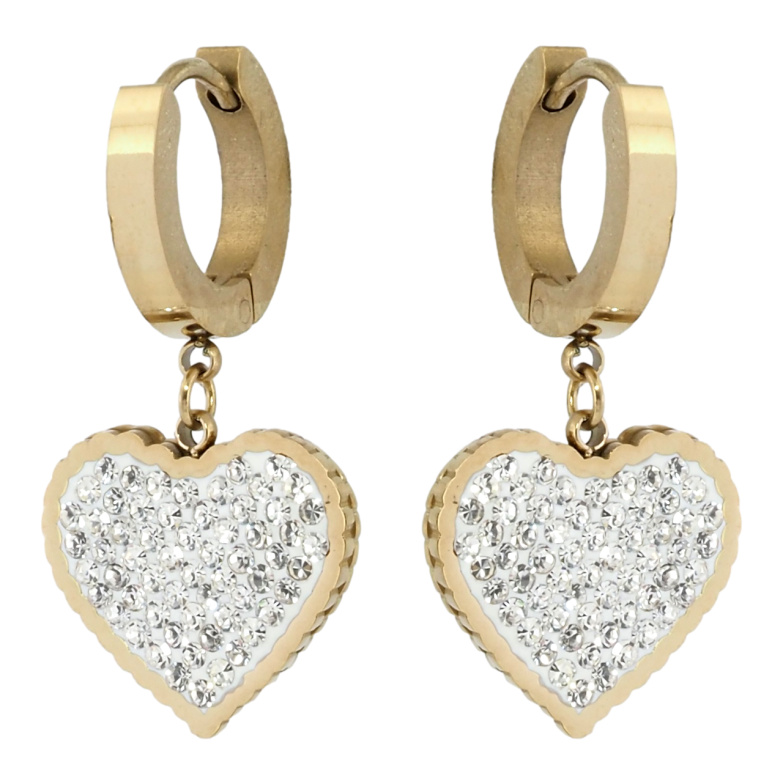 Сережки Xuping TTM Stainless Steel колір 14K підвіски на колечках Сердечка з цирконієм фото №5