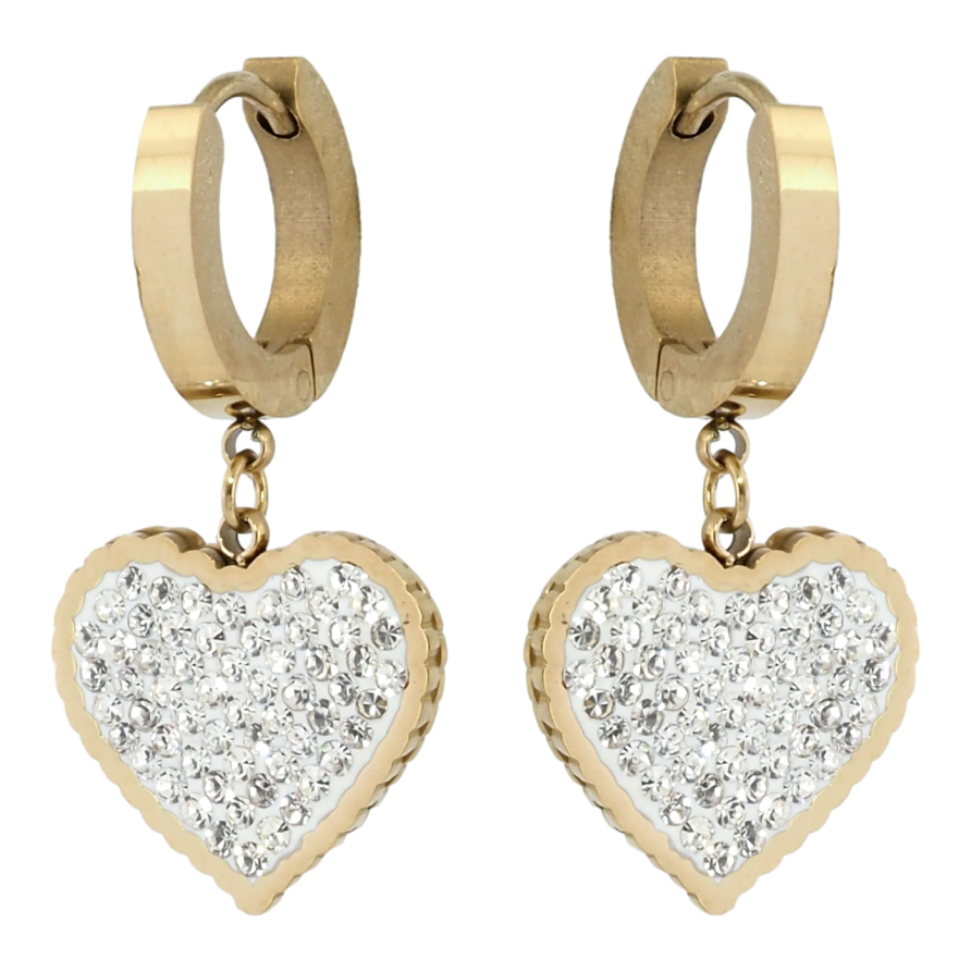 Серьги Xuping TTM Stainless Steel цвет 14K подвески на колечках Сердечки с цирконием фото №1