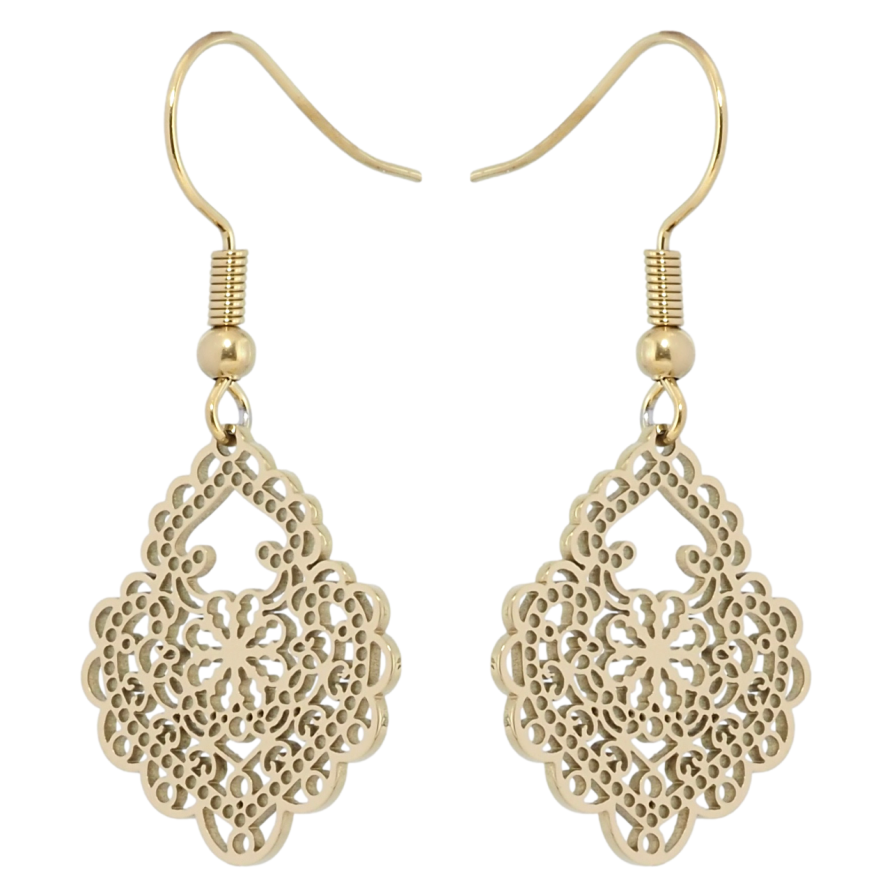 Сережки Xuping TTM Stainless Steel колір 14K французький замок Ажурні підвіски фото №1