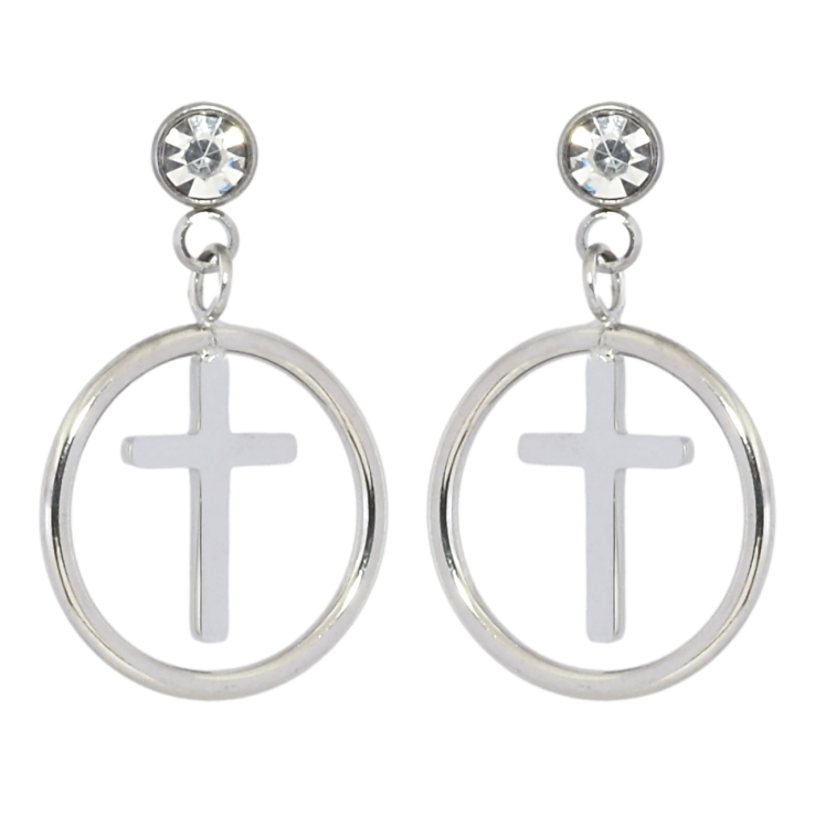 Серьги Xuping TTM Stainless Steel цвет Родий пусеты Подвески с крестиками фото №13