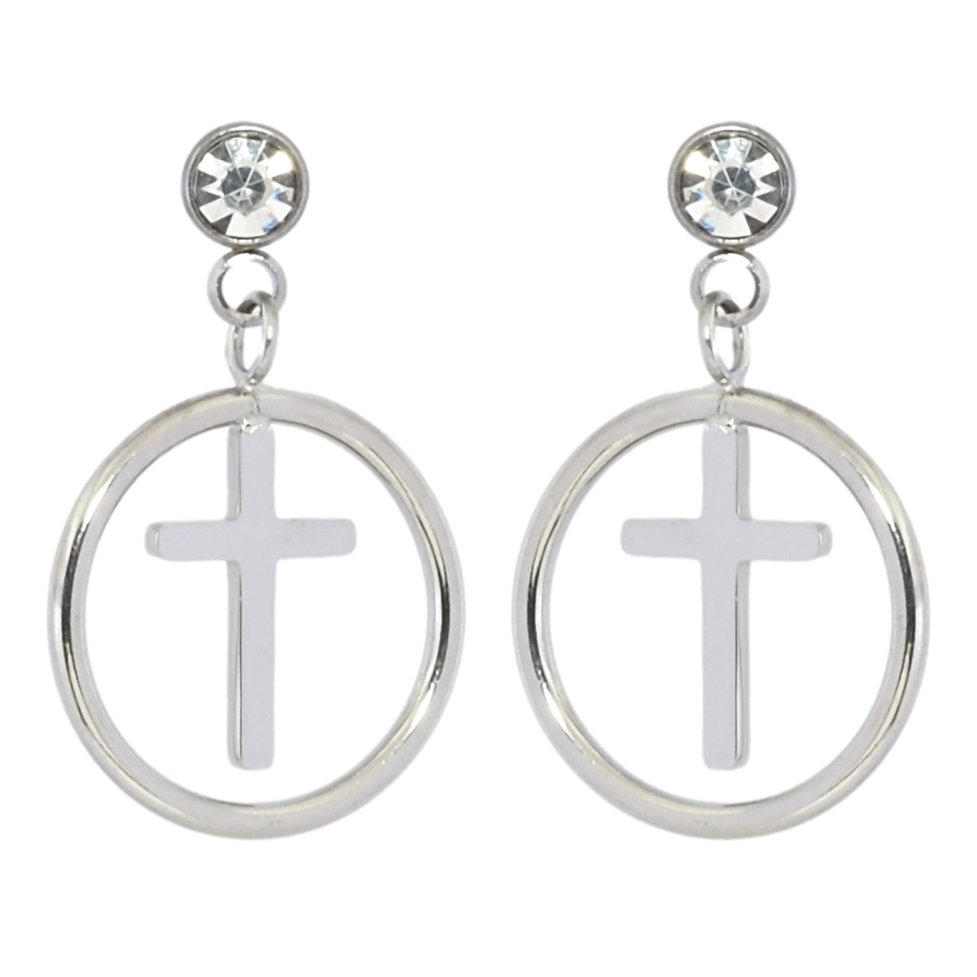 Серьги Xuping TTM Stainless Steel цвет Родий пусеты Подвески с крестиками фото №1