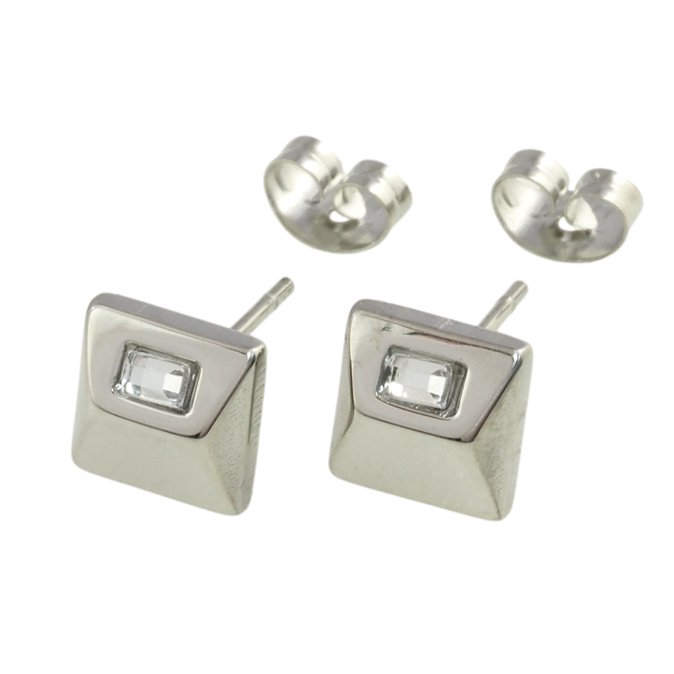 Серьги Xuping TTM Stainless Steel цвет Родий пусеты Квадратные с кристаллами 8 х 8 мм фото №6