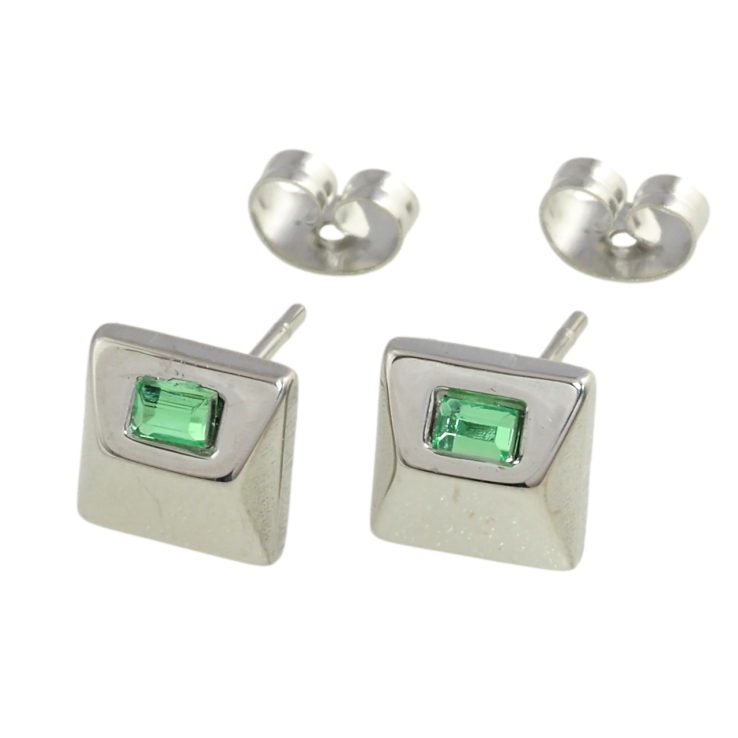 Серьги Xuping TTM Stainless Steel цвет Родий пусеты Квадратные с зелеными кристаллами 8 х 8 мм фото №15