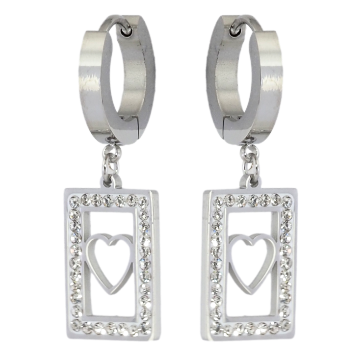 Сережки Xuping TTM Stainless Steel колір Родій підвіски на колечках Прямокутники з сердечками та цирконієм фото №15