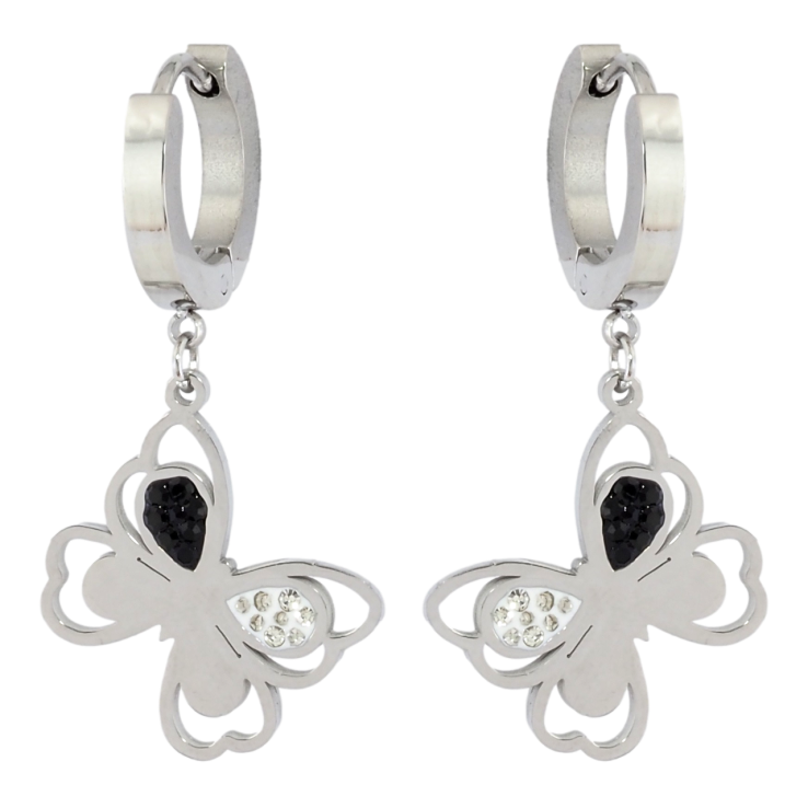 Сережки Xuping TTM Stainless Steel колір Родій підвіски на колечках Метелики з цирконієм фото №16