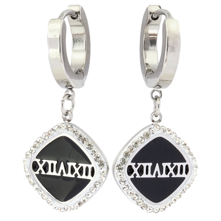 Серьги Xuping TTM Stainless Steel цвет Родий подвески на колечках Ромбы с узором римские цифры и цирконий фото №17