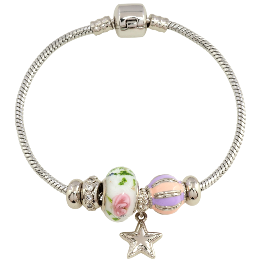 Браслет Xuping Родій Стиль Pandora Ювелірний шнур з намистинами-шармами розмір 18см х 3мм фото №1