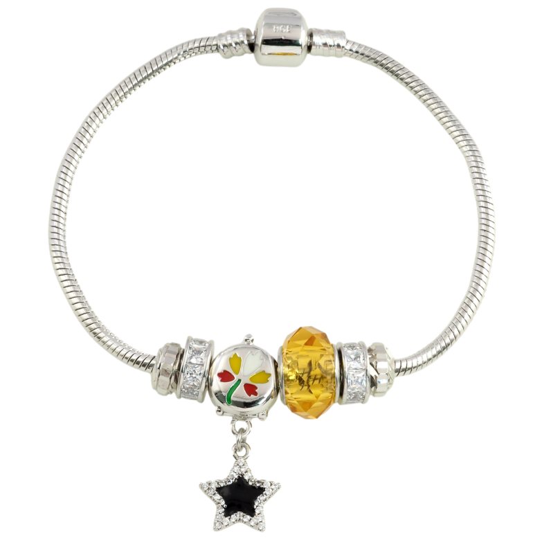 Браслет Xuping Родій Стиль Pandora Ювелірний шнур з намистинами-шармами розмір 18см х 3мм фото №1