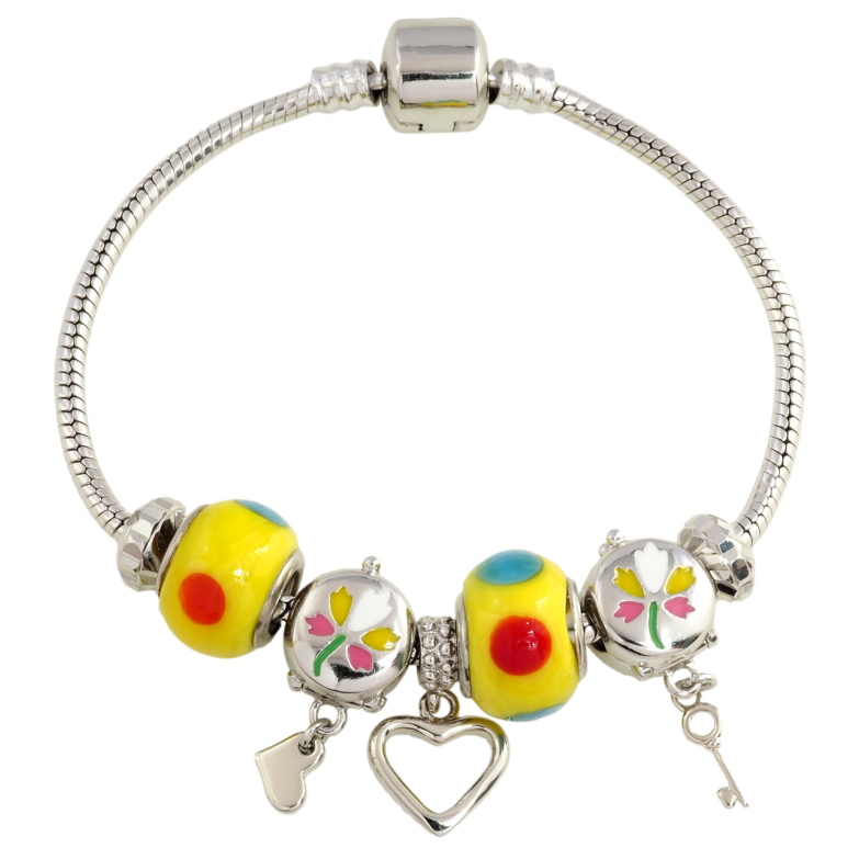 Браслет Xuping Родій Стиль Pandora Ювелірний шнур з намистинами-шармами розмір 18см х 3мм фото №1