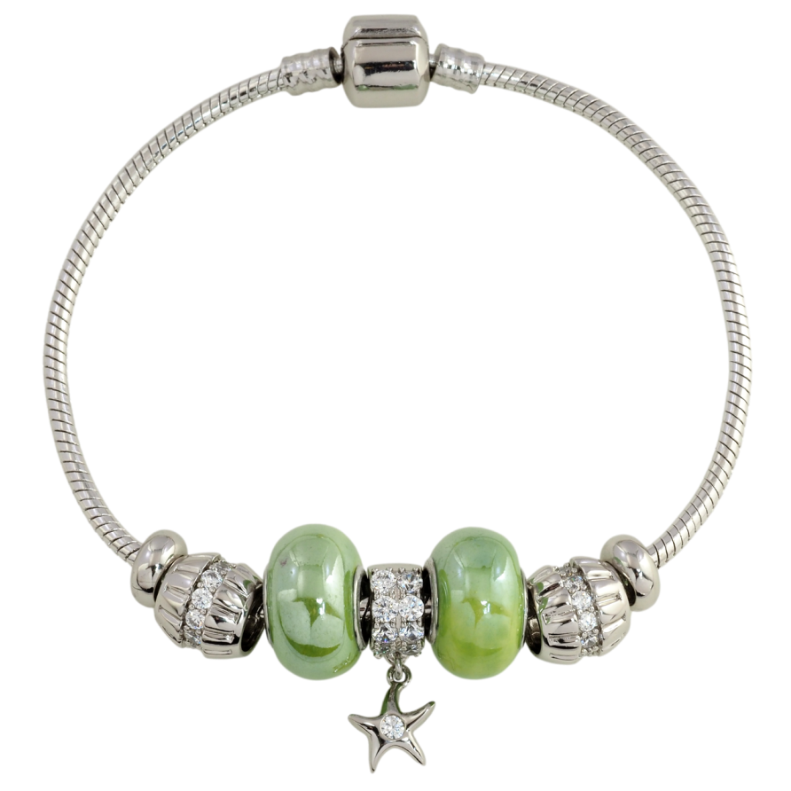 Браслет Xuping Родій Стиль Pandora Ювелірний шнур з намистинами-шармами розмір 18см х 3мм фото №1