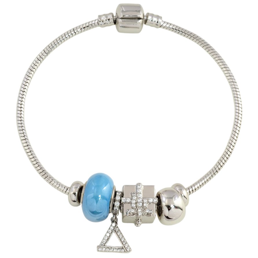 Браслет Xuping Родій Стиль Pandora Ювелірний шнур з намистинами-шармами розмір 18см х 3мм фото №1