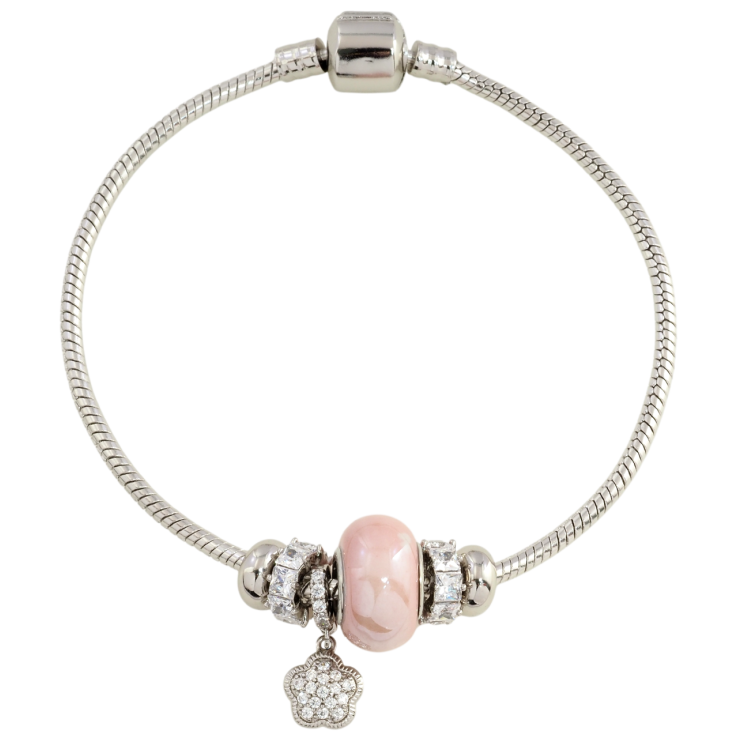 Браслет Xuping Родій Стиль Pandora Ювелірний шнур з намистинами-шармами розмір 18см х 3мм фото №8