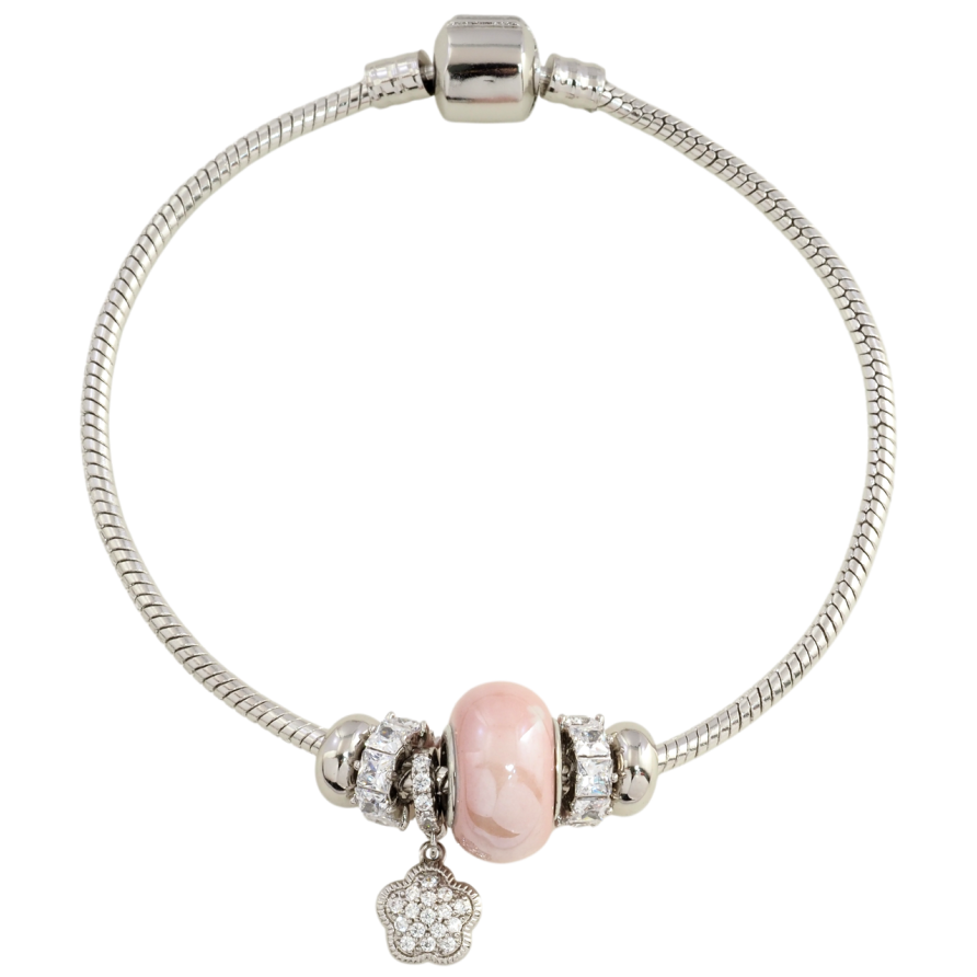 Браслет Xuping Родій Стиль Pandora Ювелірний шнур з намистинами-шармами розмір 18см х 3мм фото №1