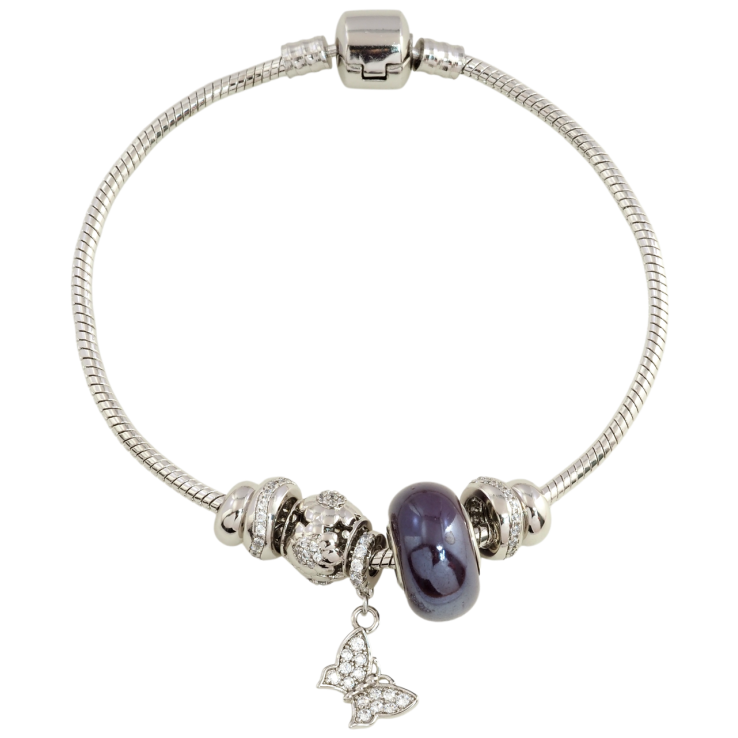 Браслет Xuping Родій Стиль Pandora Ювелірний шнур з намистинами-шармами розмір 18см х 3мм фото №4