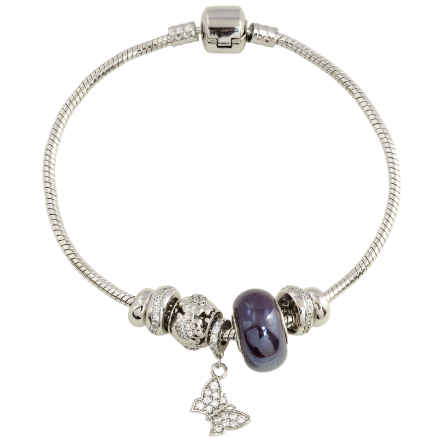 Браслет Xuping Родій Стиль Pandora Ювелірний шнур з намистинами-шармами розмір 18см х 3мм фото №1