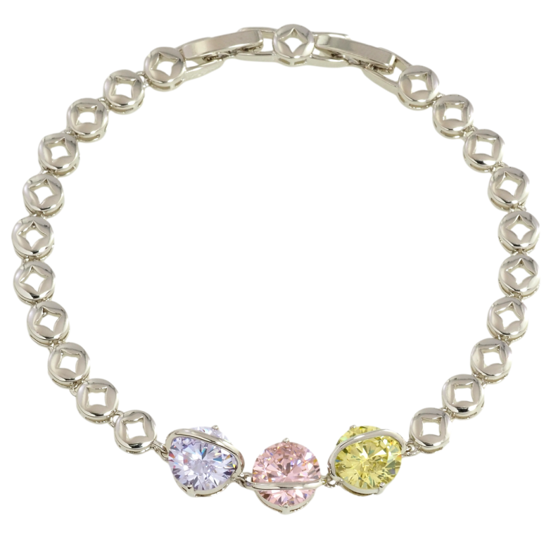 Браслет Xuping Родий Три разноцветных фианита размер с доп.замком 17,18.5см х 5мм фото №1