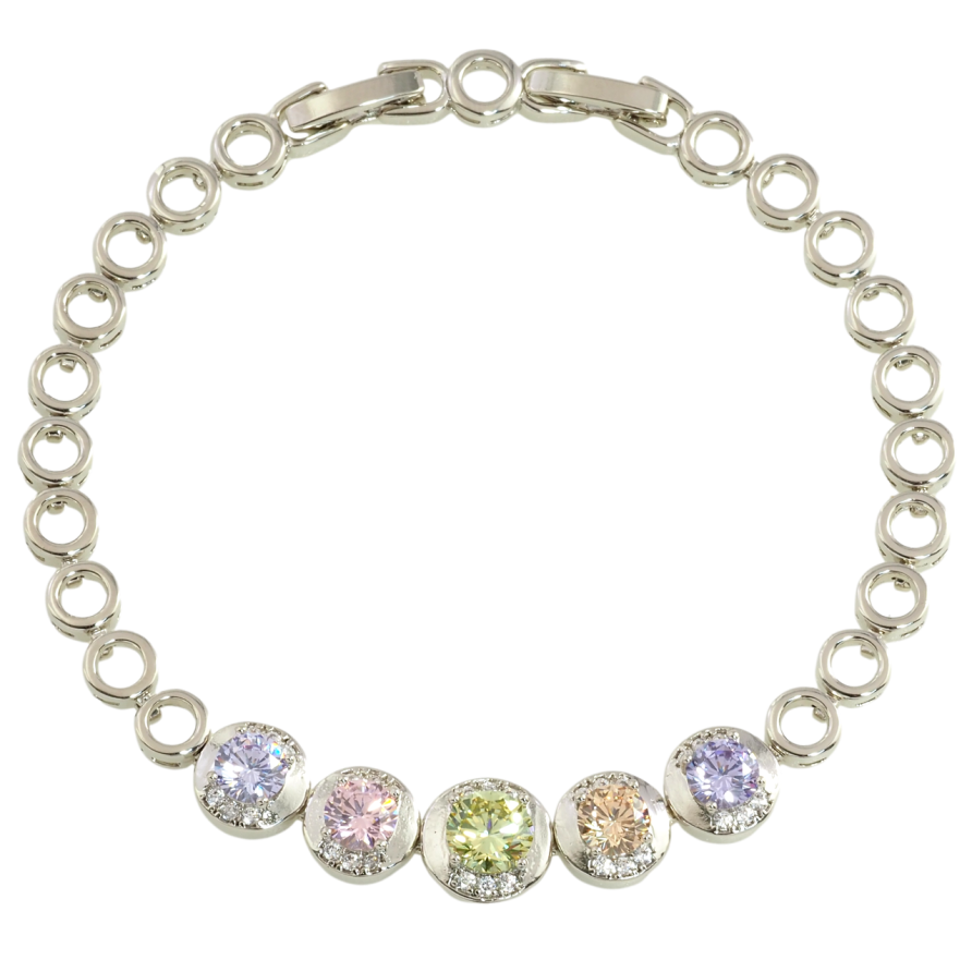 Браслет Xuping Родий Узор с цветными фианитами размер с доп.замком 17,19см х 5мм фото №1