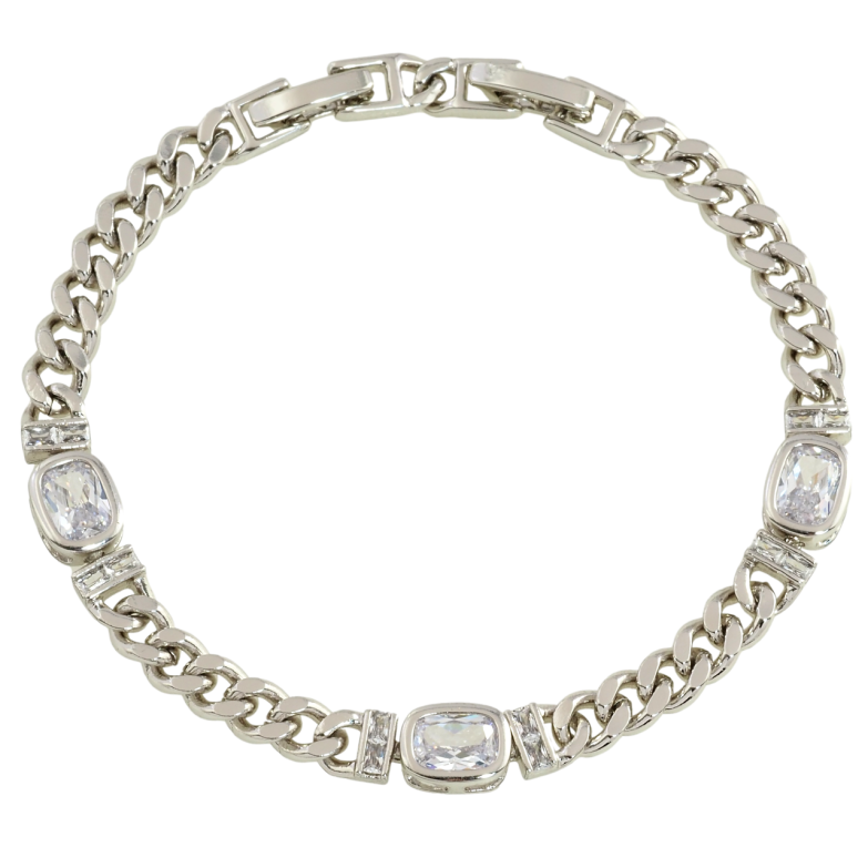 Браслет Xuping Родий Цепочка Панцирное плетение с кристальными вставками размер с доп.замком 16.5,18см х 5мм фото №1