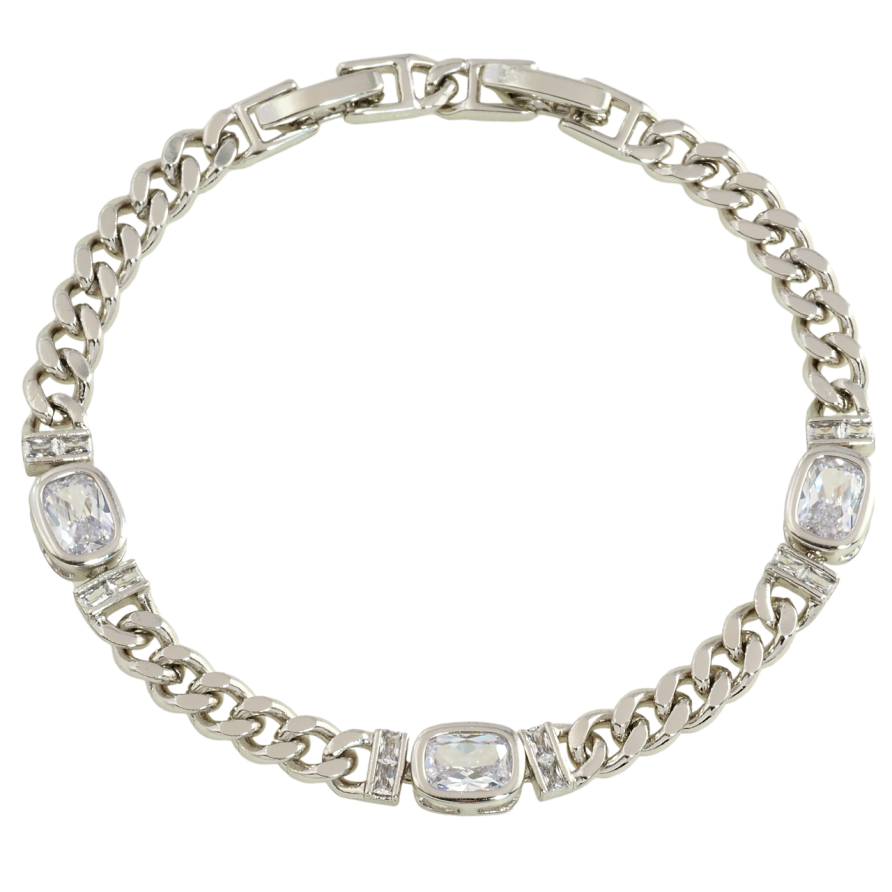 Браслет Xuping Родій Ланцюжок Панцирне плетіння з кришталевими вставками довжина з дод. замком 16.5,18см х 5мм фото №1