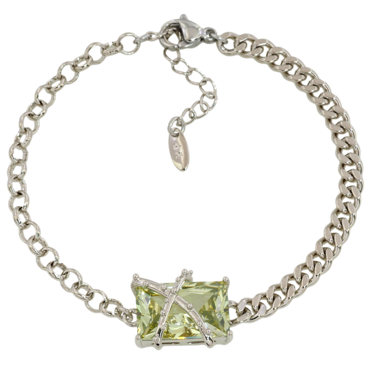 Браслет Xuping Родий Комбинированная цепочка с салатовым фианитом размер с доп.цепочкой 17-20см х 3-4мм фото №17