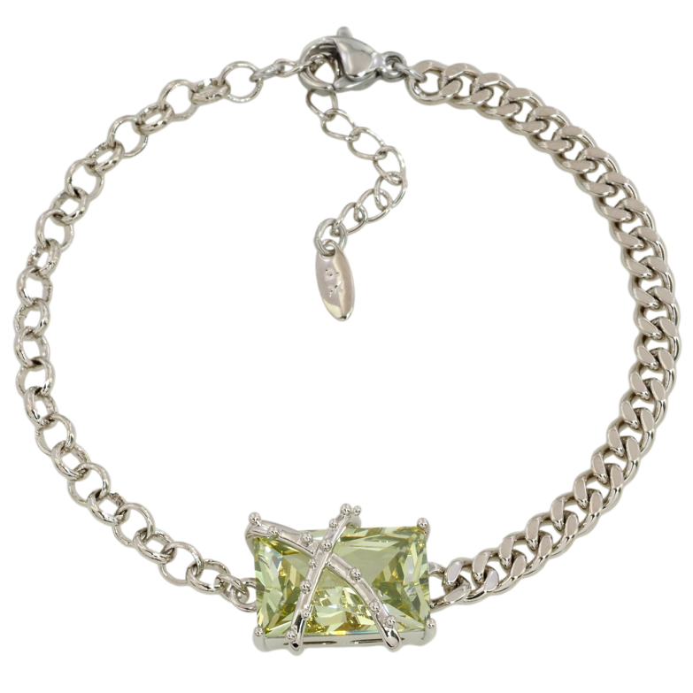 Браслет Xuping Родий Комбинированная цепочка с салатовым фианитом размер с доп.цепочкой 17-20см х 3-4мм фото №1