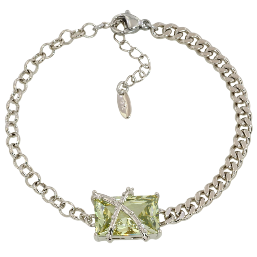 Браслет Xuping Родий Комбинированная цепочка с салатовым фианитом размер с доп.цепочкой 17-20см х 3-4мм фото №1
