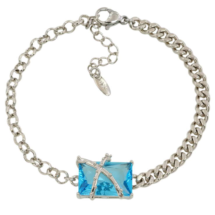 Браслет Xuping Родий Комбинированная цепочка с голубым фианитом размер с доп.цепочкой 17-20см х 3-4мм фото №19