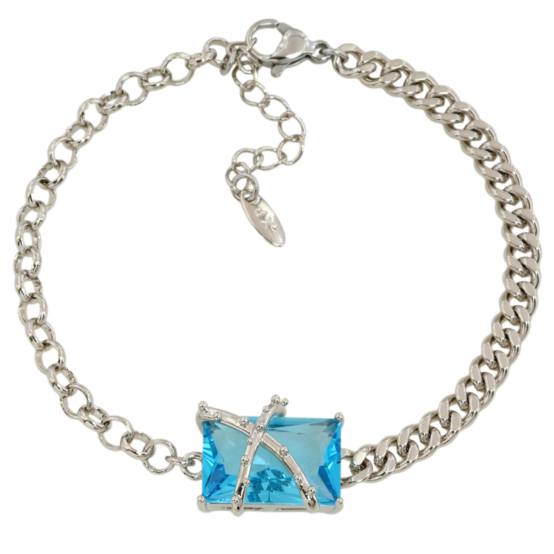 Браслет Xuping Родий Комбинированная цепочка с голубым фианитом размер с доп.цепочкой 17-20см х 3-4мм фото №6