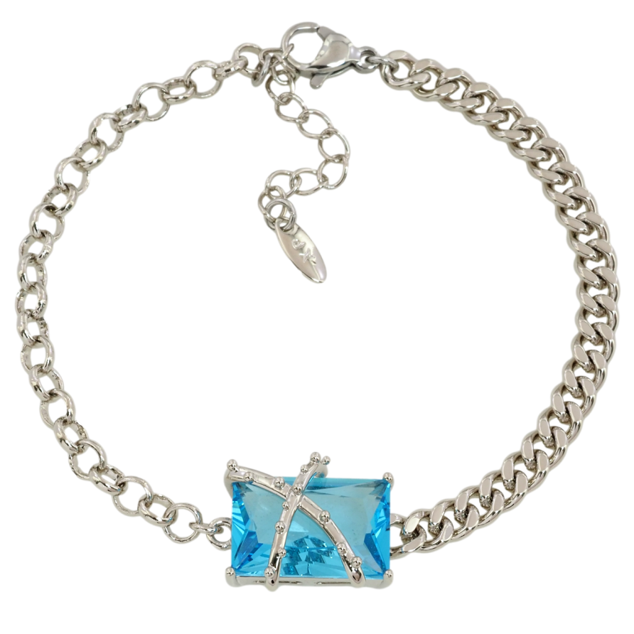 Браслет Xuping Родий Комбинированная цепочка с голубым фианитом размер с доп.цепочкой 17-20см х 3-4мм фото №1