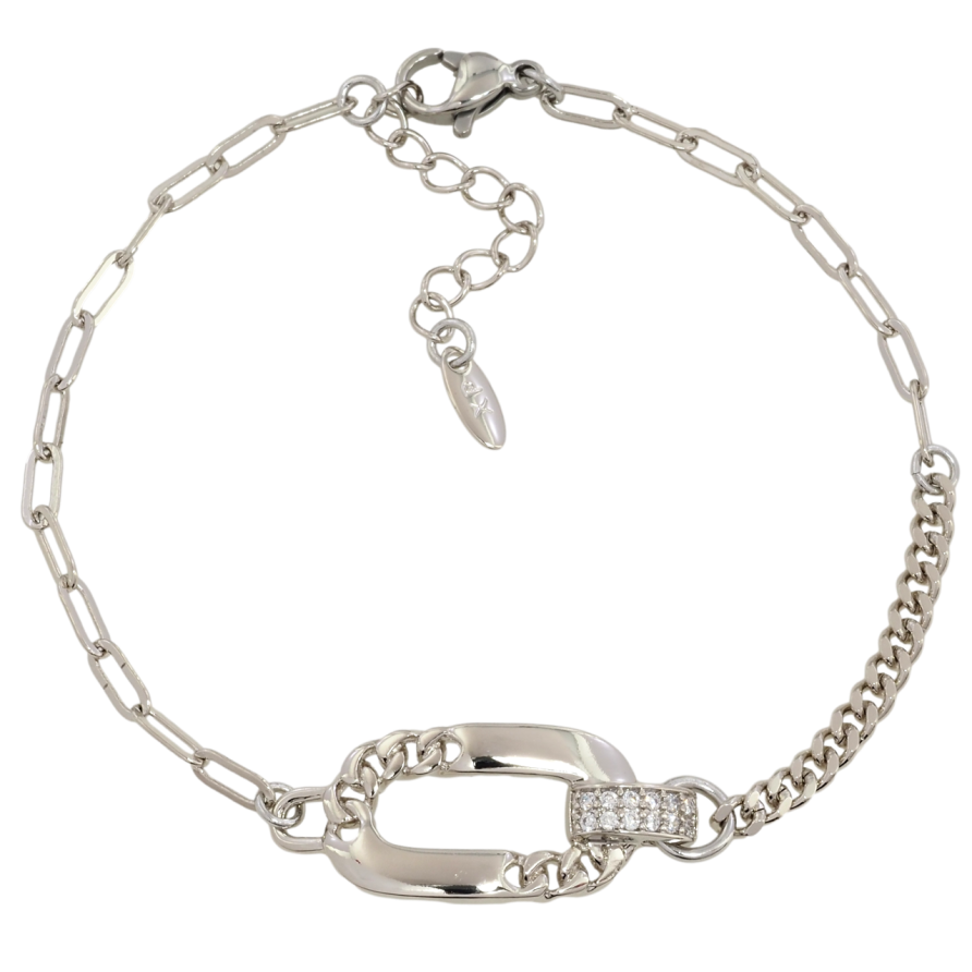 Браслет Xuping Родий Комбинированная цепочка с декоративной вставкой размер с доп.цепочкой 18.5-22см х 3мм фото №1