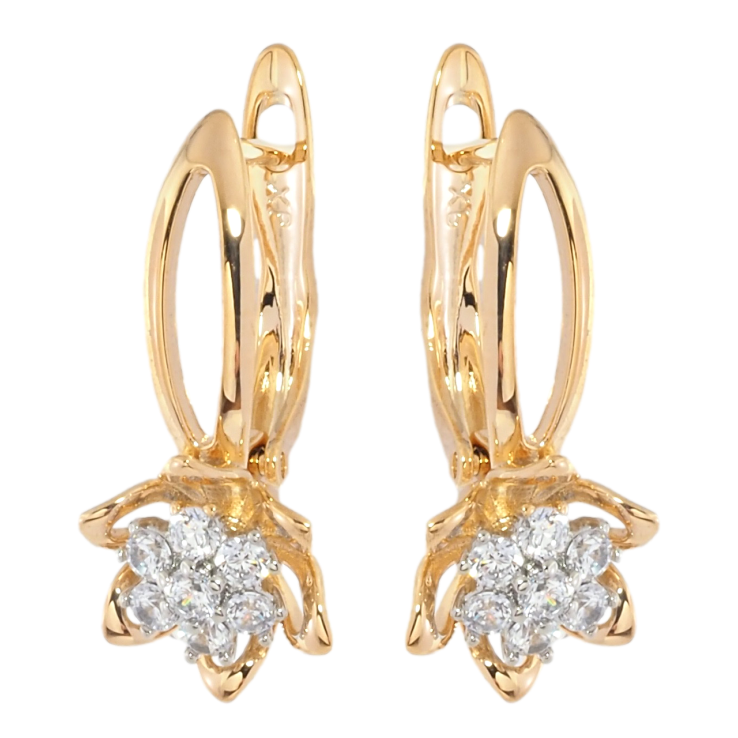 Серьги Xuping Позолота 18K + Родий английский замок Цветочки с цирконием фото №25