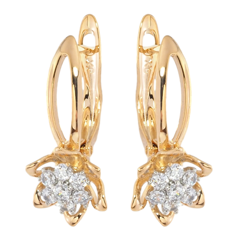 Серьги Xuping Позолота 18K + Родий английский замок Цветочки с цирконием фото №1
