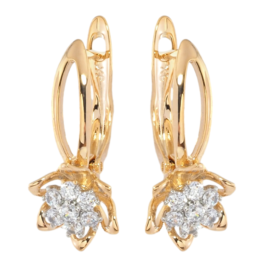 Серьги Xuping Позолота 18K + Родий английский замок Цветочки с цирконием фото №1