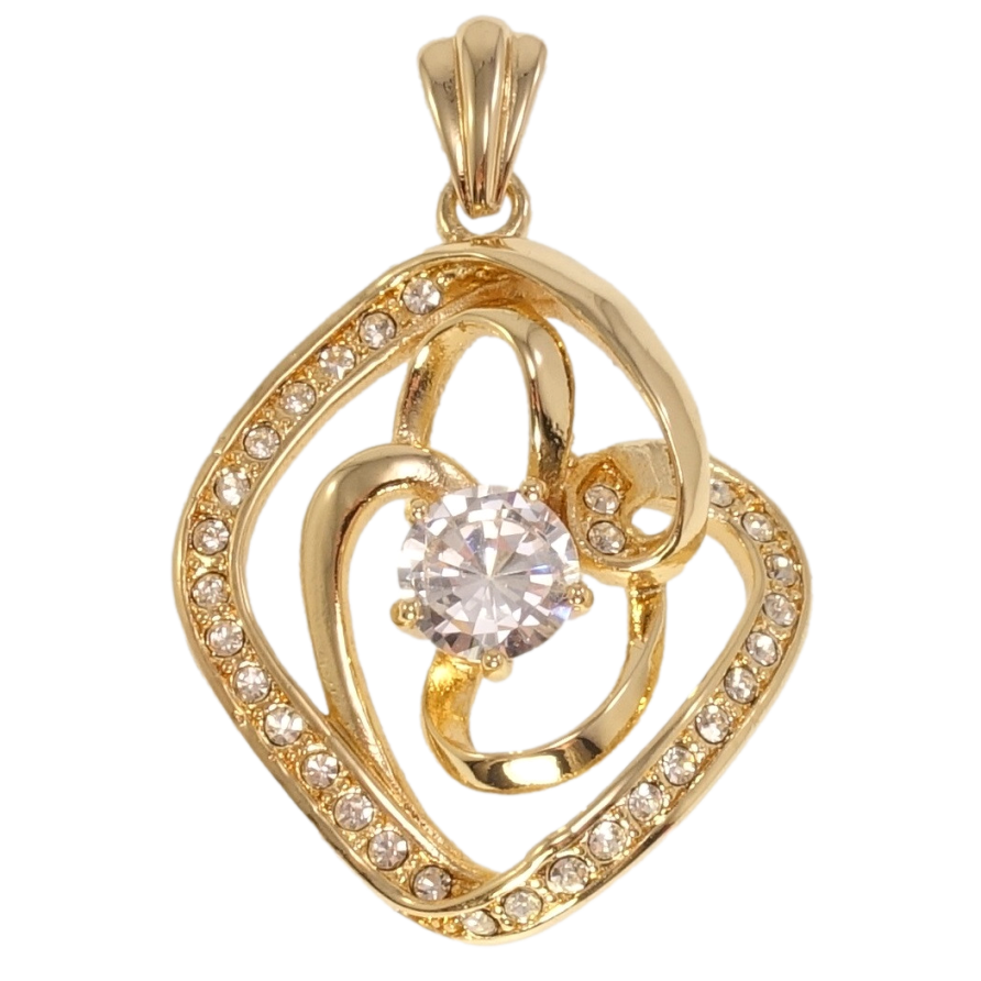 Кулон Fallon Позолота 18K Ромб з декоративним візерунком та цирконієм фото №1 Кулон Fallon Позолота 18K Ромб з декоративним візерунком та цирконієм фото №1