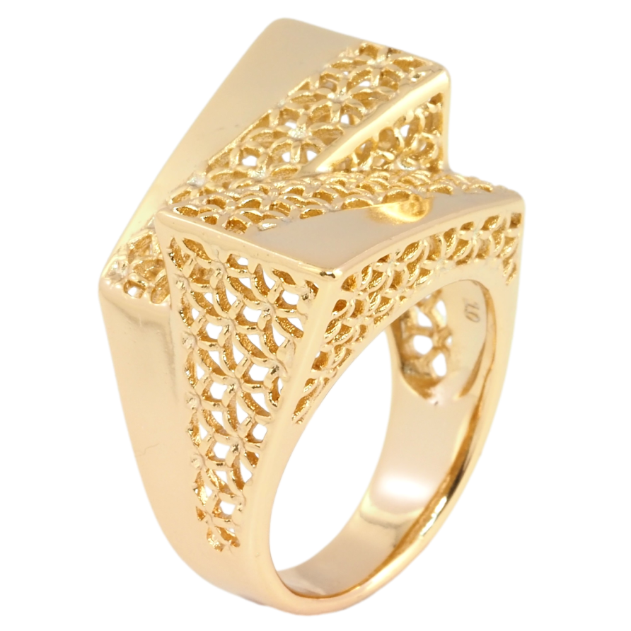 Кольцо Xuping Позолота 18K Крупный купол с ажурным узором фото №1