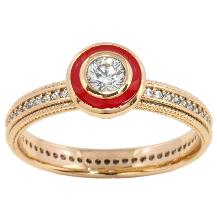 Каблучка Xuping Позолота 18K Коло з червоною емаллю і фіанітом на доріжці цирконію фото №4