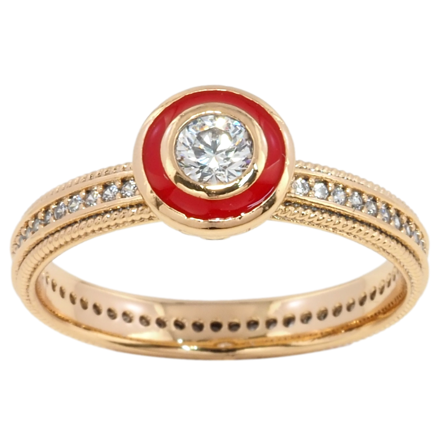 Каблучка Xuping Позолота 18K Коло з червоною емаллю і фіанітом на доріжці цирконію фото №1