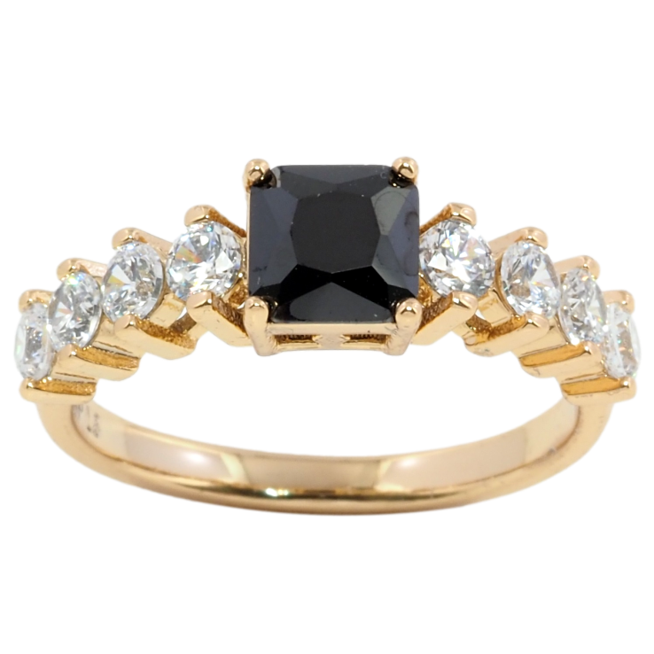 Кольцо Xuping Позолота 18K Черный фианит с дорожкой циркония фото №18