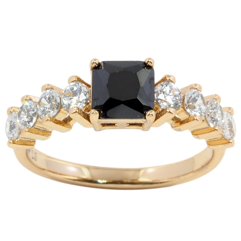 Кольцо Xuping Позолота 18K Черный фианит с дорожкой циркония фото №1