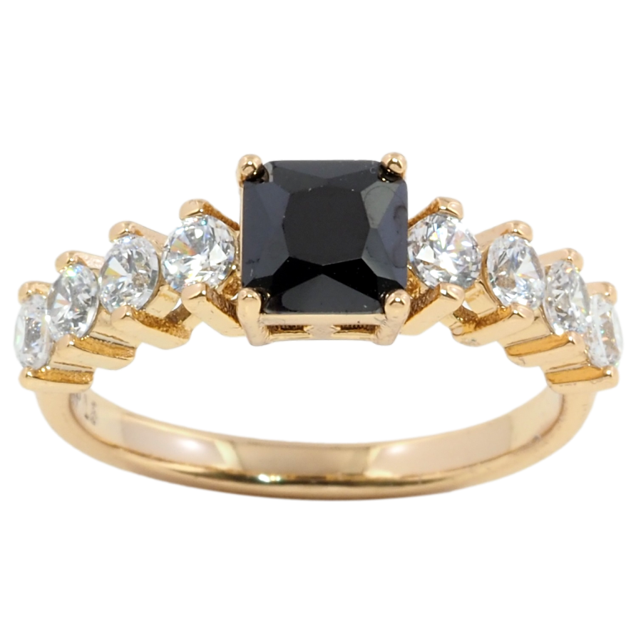 Кольцо Xuping Позолота 18K Черный фианит с дорожкой циркония фото №1